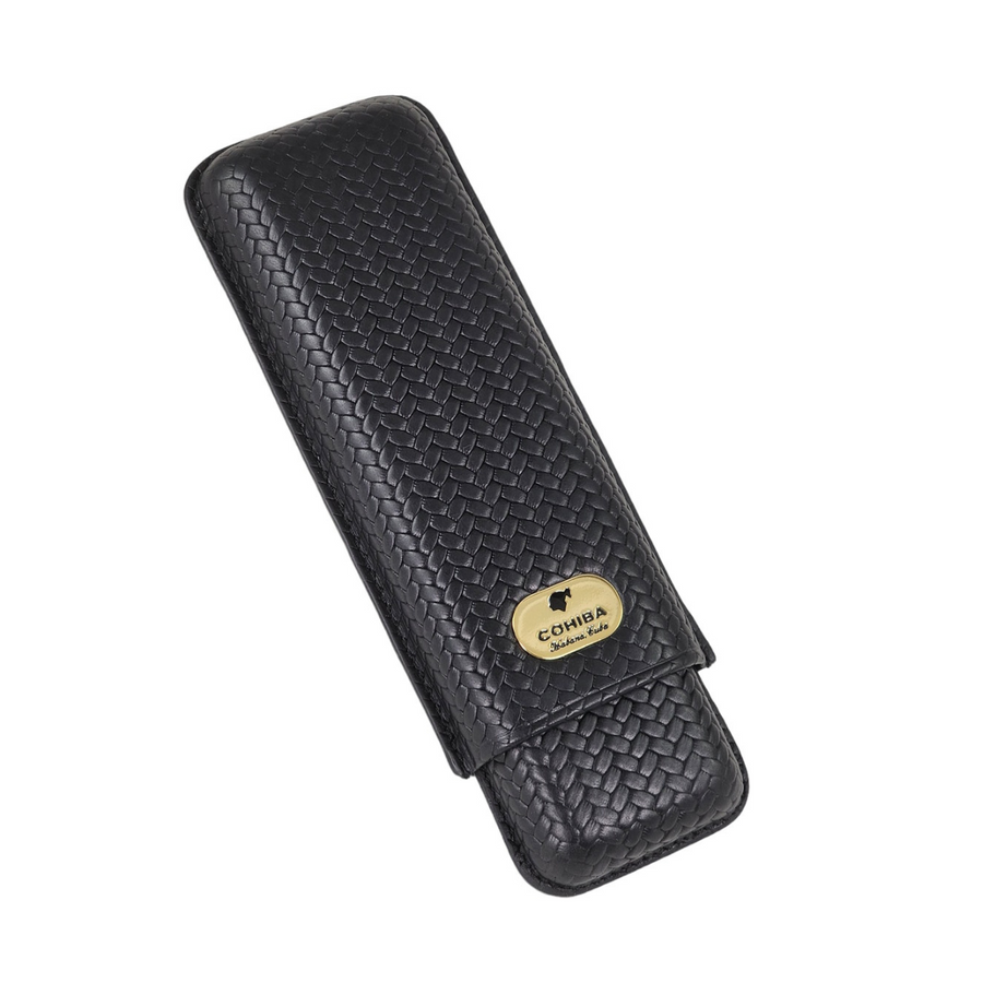 Habana Cuba | Cohiba Purera de Piel - Adjustable Black Leather Cigar Case for 2 Cigars - Cigar Accessory - Buy online with Fyxx for delivery.