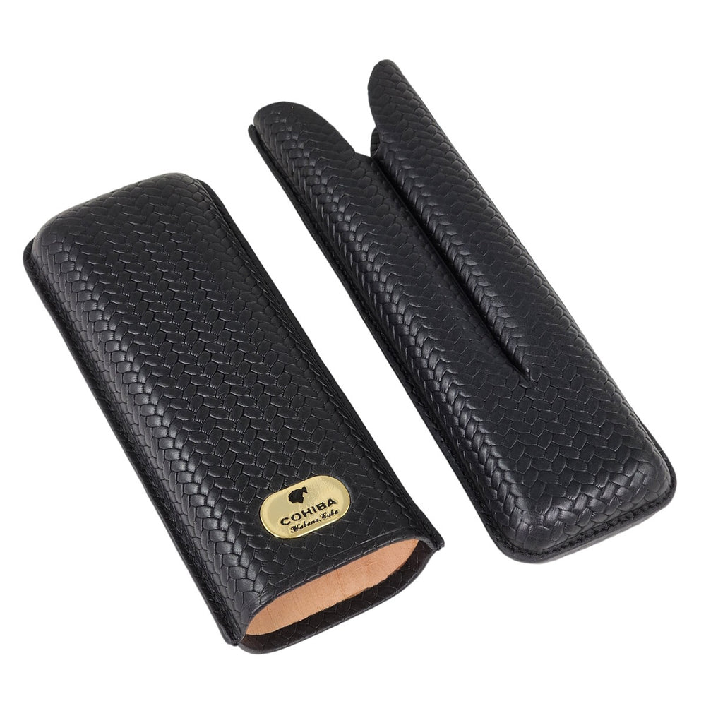 Habana Cuba | Cohiba Purera de Piel - Adjustable Black Leather Cigar Case for 2 Cigars - Cigar Accessory - Buy online with Fyxx for delivery.