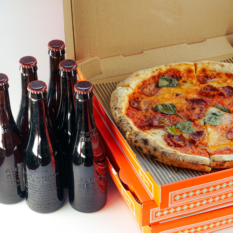 A Diavola Pizza & 6 Alhambra Reserva Roja Beers - Bundle | Beer & Food - Buy online with Fyxx for delivery.