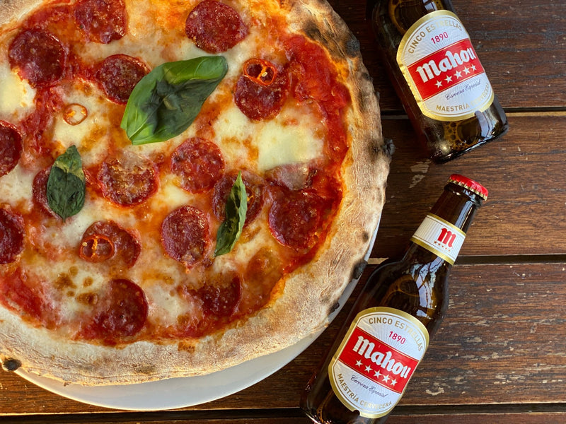 1 Diavola Pizza Paired with 6 Mahou Beers - Bundle | Beer & Food - Buy online with Fyxx for delivery.