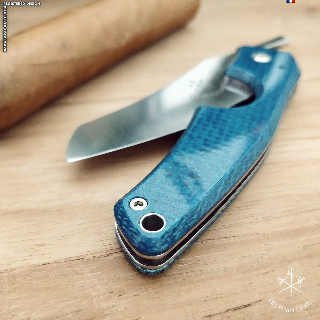 Les Fines Lames l LE PETIT Cigar Cutter - Composite Micarta Blue - Cigar Accessory - Buy online with Fyxx for delivery.