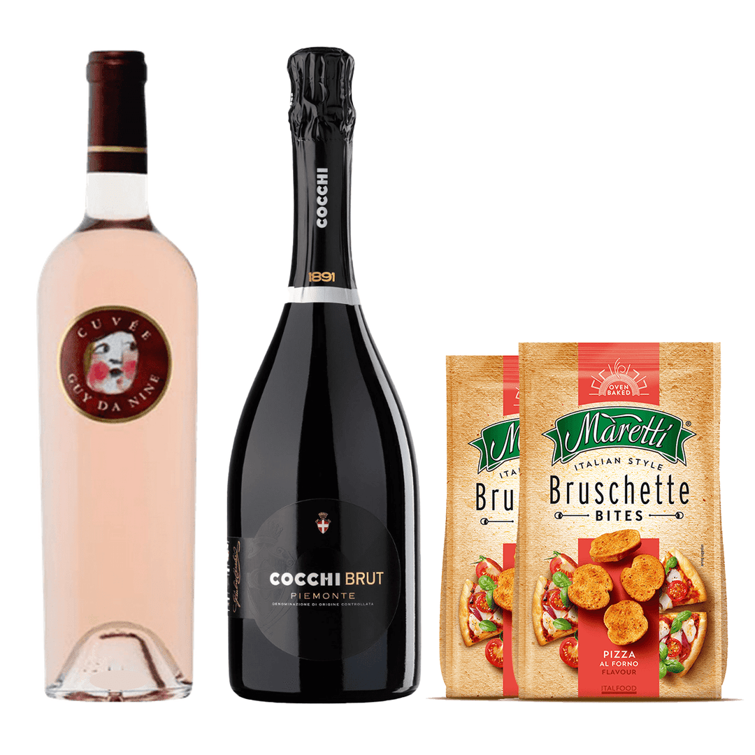 Rosé Radiance & Bubbly Bliss - Bundle | Wine & Snack - Buy online with Fyxx for delivery.